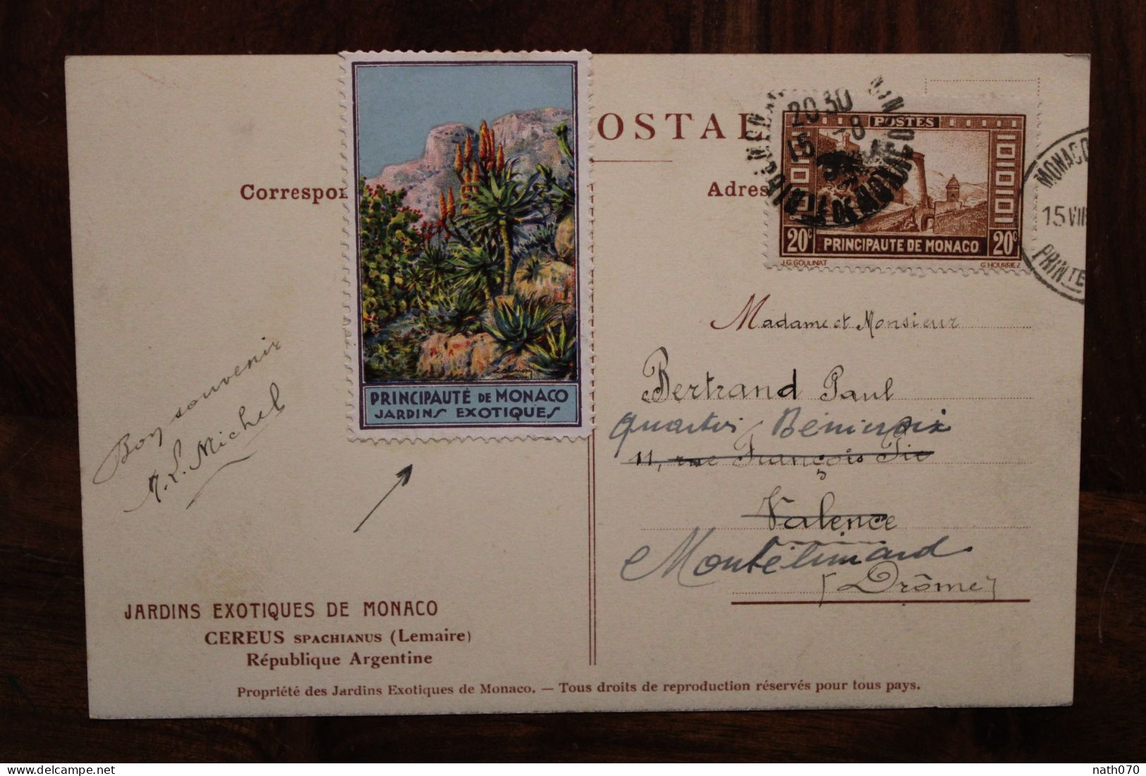 1930's Cpa Illustrateur Principauté De Monaco Monte Carlo Vignette Timbre Jardins Exotiques Cover - Cartas & Documentos