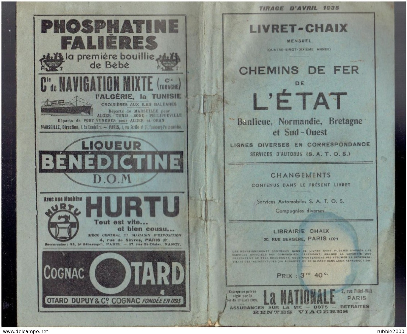 LIVRET CHAIX 1935 HORAIRES CHEMINS DE FER DE L ETAT TRAMWAYS DEPARTEMENTAUX VOIES FERRES D INTERET LOCAL VOIE ETROITE - Railway & Tramway