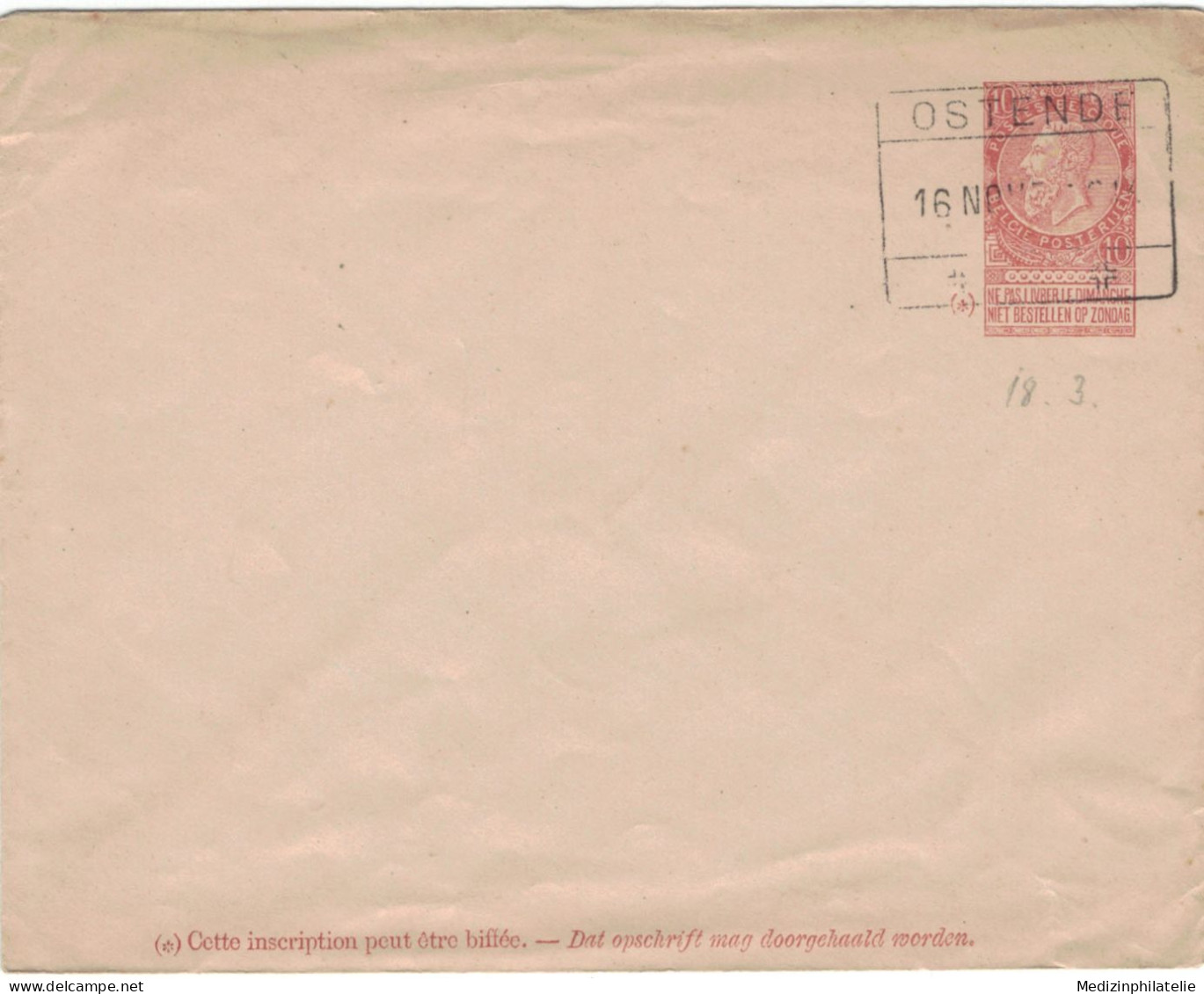 Ganzsache Umschlag Leopold II. Ostende - Briefumschläge