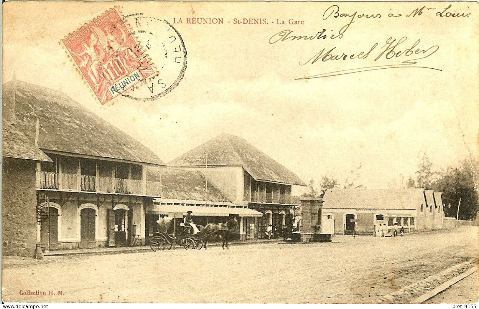 LA REUNION St DENIS LA GARE ET LE TAXIS DEVANT EN 1905 - Saint Denis