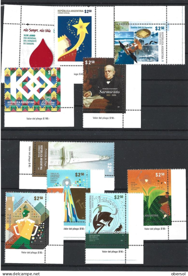 Argentina 2011 Year Issues Complete Sets With Page Corners MNH* - Unused Stamps