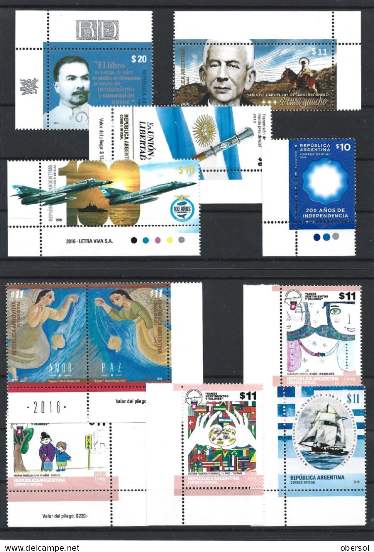 Argentina 2016 Year Issues Complete Sets With Page Corners MNH* - Unused Stamps