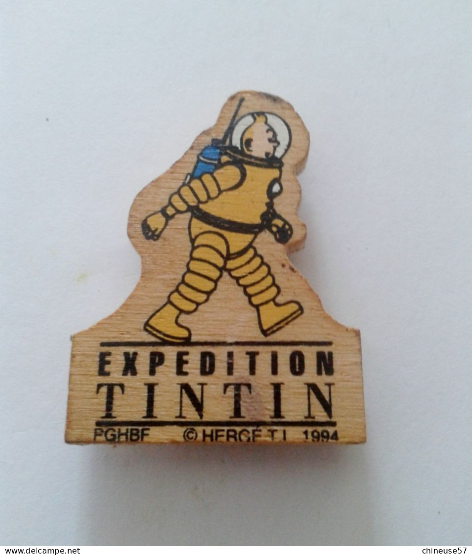 Expédition Tintin Magnet En Bois PGHBF 1994 On A Marché Sur La Lune - Advertising