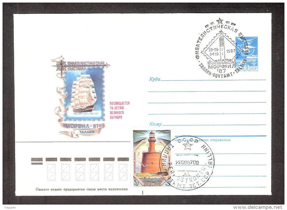 Philatelic Exhibition "Mare Phil" 1987 Stationary + Postmark + Stamp Keri Lighthouse Estonia - Esposizioni Filateliche