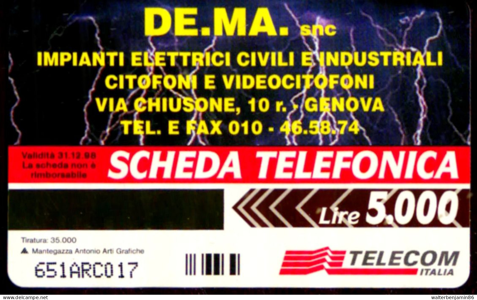 G PRP 337 C&C 3429 SCHEDA TELEFONICA NUOVA D.E.M.A.- PROVA ARC - Usages Spéciaux