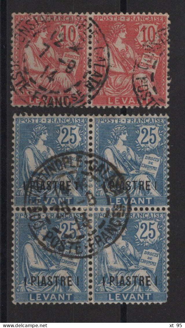 Levant - N°14 En Paire + N°17 Bloc De 4 - Obliteres - Cote +6€ - Used Stamps