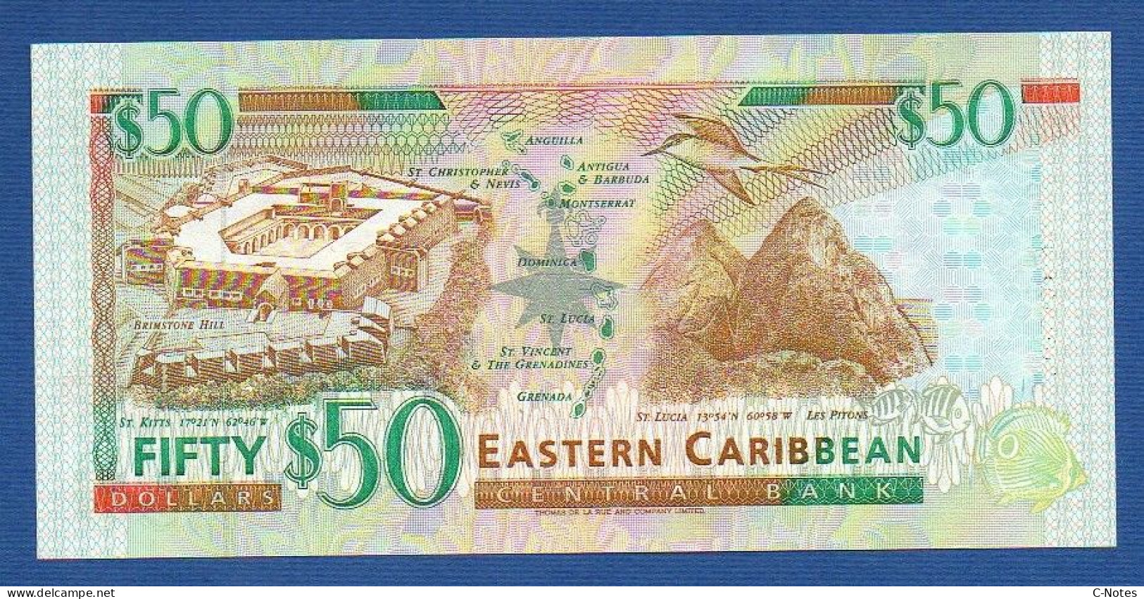 EAST CARIBBEAN STATES - Antigua - P.34A – 50 Dollars ND (1994) UNC, S/n B379031A - East Carribeans