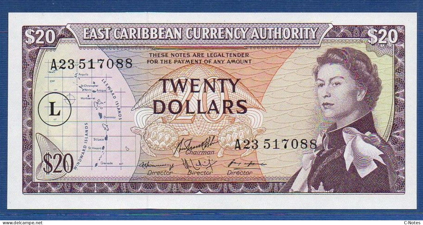 EAST CARIBBEAN STATES - St. Lucia - P.15L – 20 Dollars ND (1965) UNC, S/n A23 517088 - Caribes Orientales