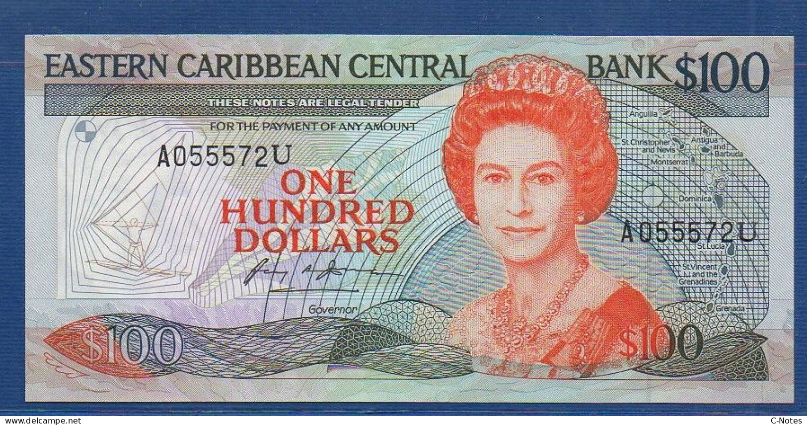 EAST CARIBBEAN STATES - Anguilla - P.25U – 100 Dollars ND (1988-1993) UNC, S/n A055572U - East Carribeans