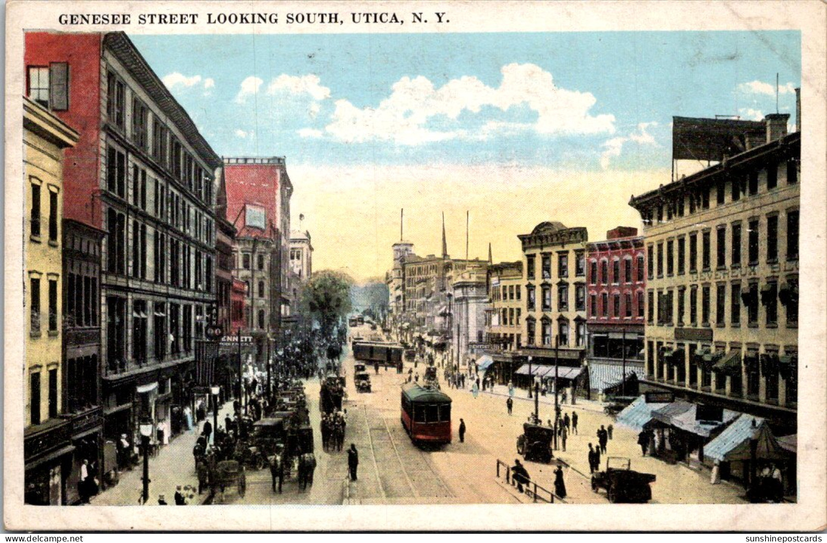 New York Utica Trolleys On Genesee Street Looking South  - Utica