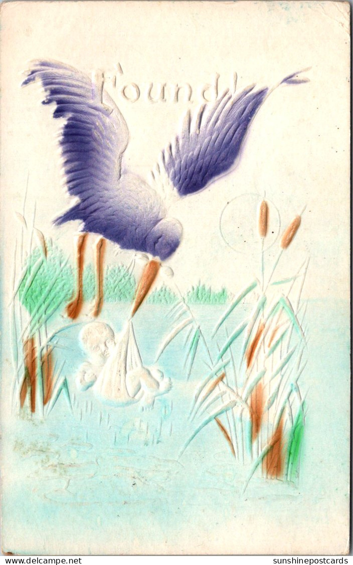 Birth Stork With Baby Found 1909 Embossed - Naissance