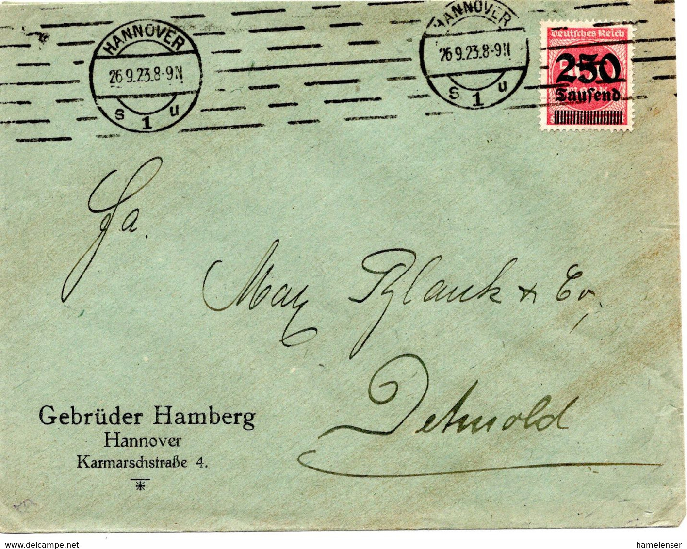 57056 - Deutsches Reich - 1923 - 250.000M/500M EF A Bf HANNOVER -> Detmold - Storia Postale