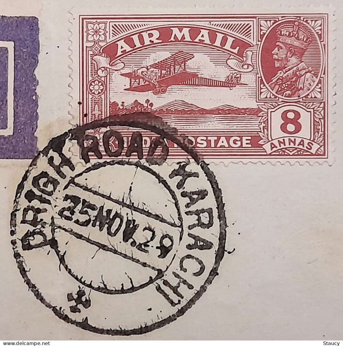 British India PAKISTAN 1929 KARACHI Airmail Cover To LONDON 8a Nice Cancellations On Front & Back Ex Rare - Pakistan