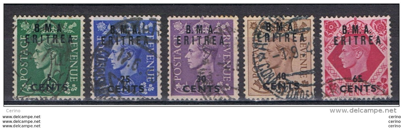 ERITREA - OCCUPAZ. BRITANNICA :  1948/49  SOPRASTAMPATI  B.M.A.  -  5 VAL. US. -  SASS. 1//8 - Eritrea