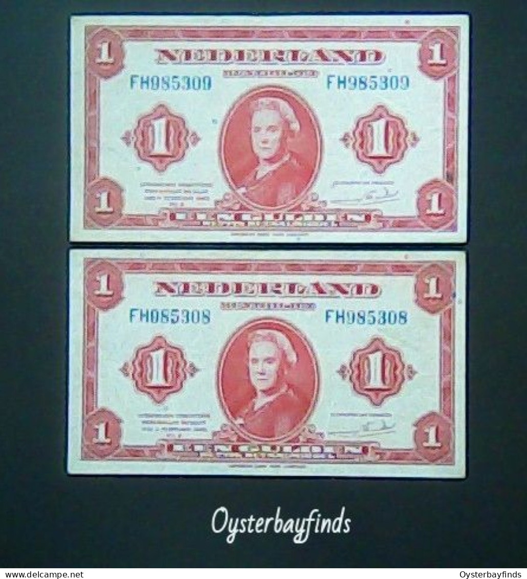 Netherlands 1943: 2 X 1 Gulden With Consecutive Serial Numbers - 1  Florín Holandés (gulden)