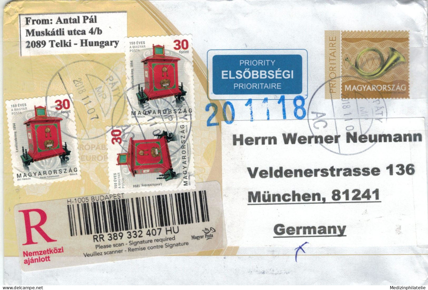 Paty 2018 Reko > München - Rs: Benachrichtigungslabel Pasing - Covers & Documents