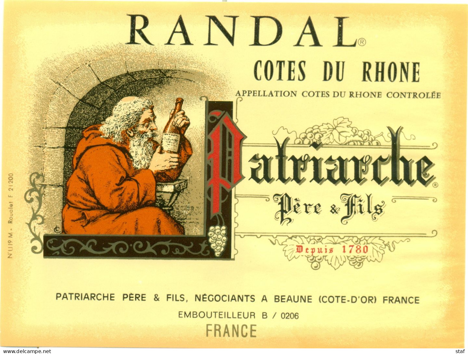 (M12) Etiquette - Etiket Côtes Du Rhône - Randal - Patriarche - Côtes Du Rhône