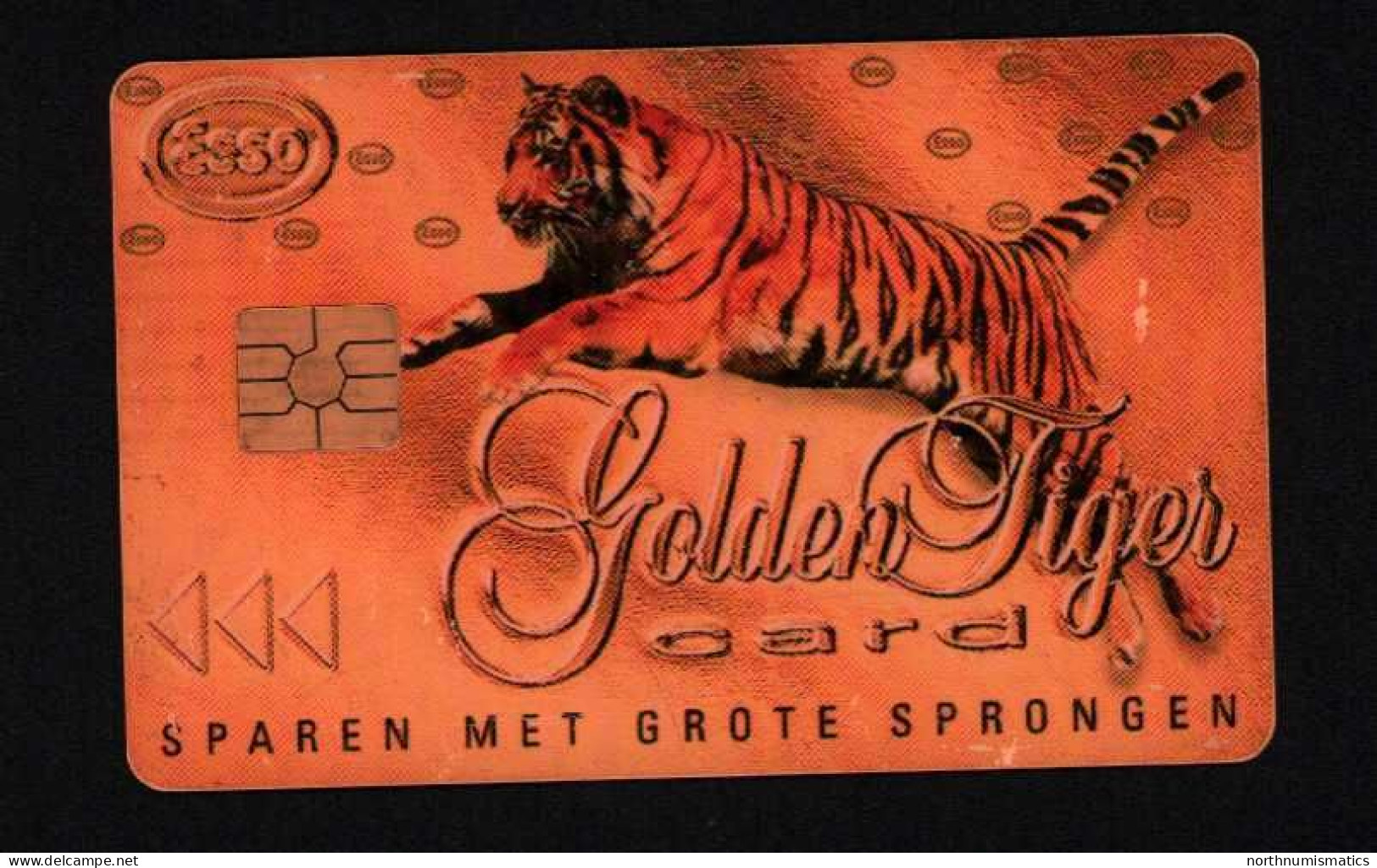 Netherlands Esso Golden Tiger Card Chip Phone Card  Scratch   Fuel Stations - Collections
