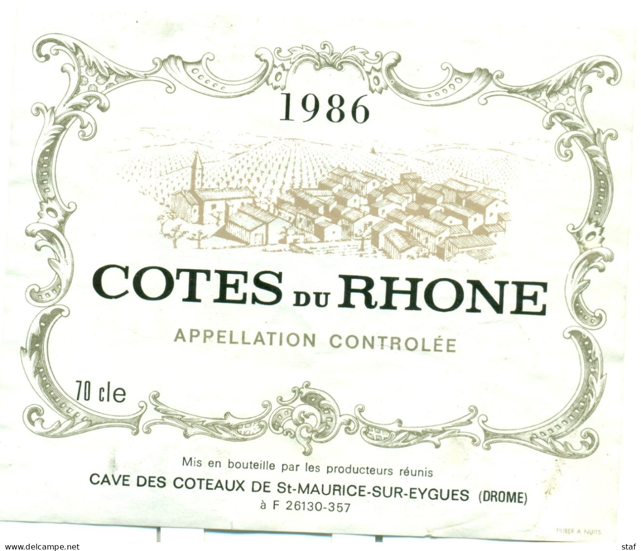 (M12) Etiquette - Etiket Côtes Du Rhône 1986 - St-Maurice-sur-Eygues - Côtes Du Rhône