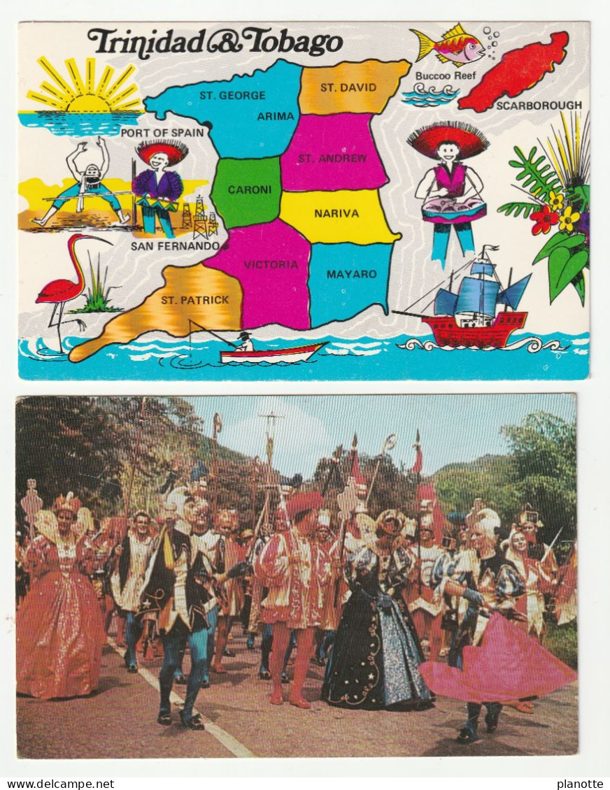 TRINIDAD - 2 Chrome Pc 1950/60s - Map & Carnival Masqueraders - Trinidad