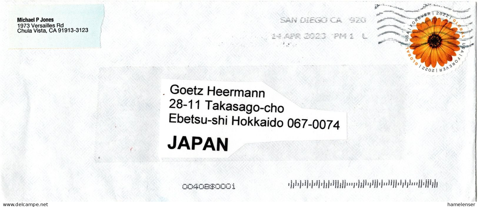 L65607 - USA - 2023 - "Global" '22 EF A Bf SAN DIEGO, CA -> Japan - Covers & Documents