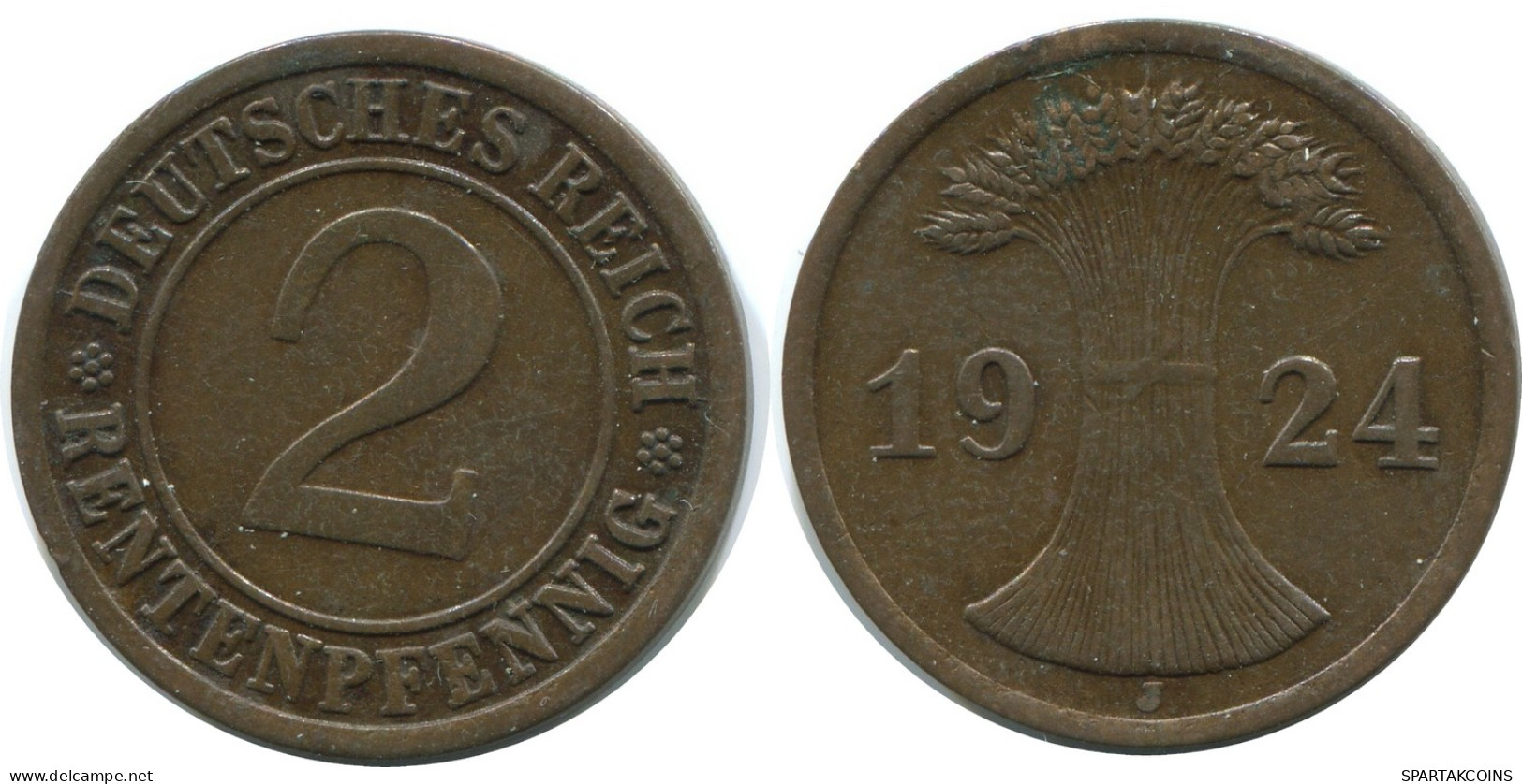 2 RENTENPFENNIG 1924 J DEUTSCHLAND Münze GERMANY #AE286.D - 2 Renten- & 2 Reichspfennig