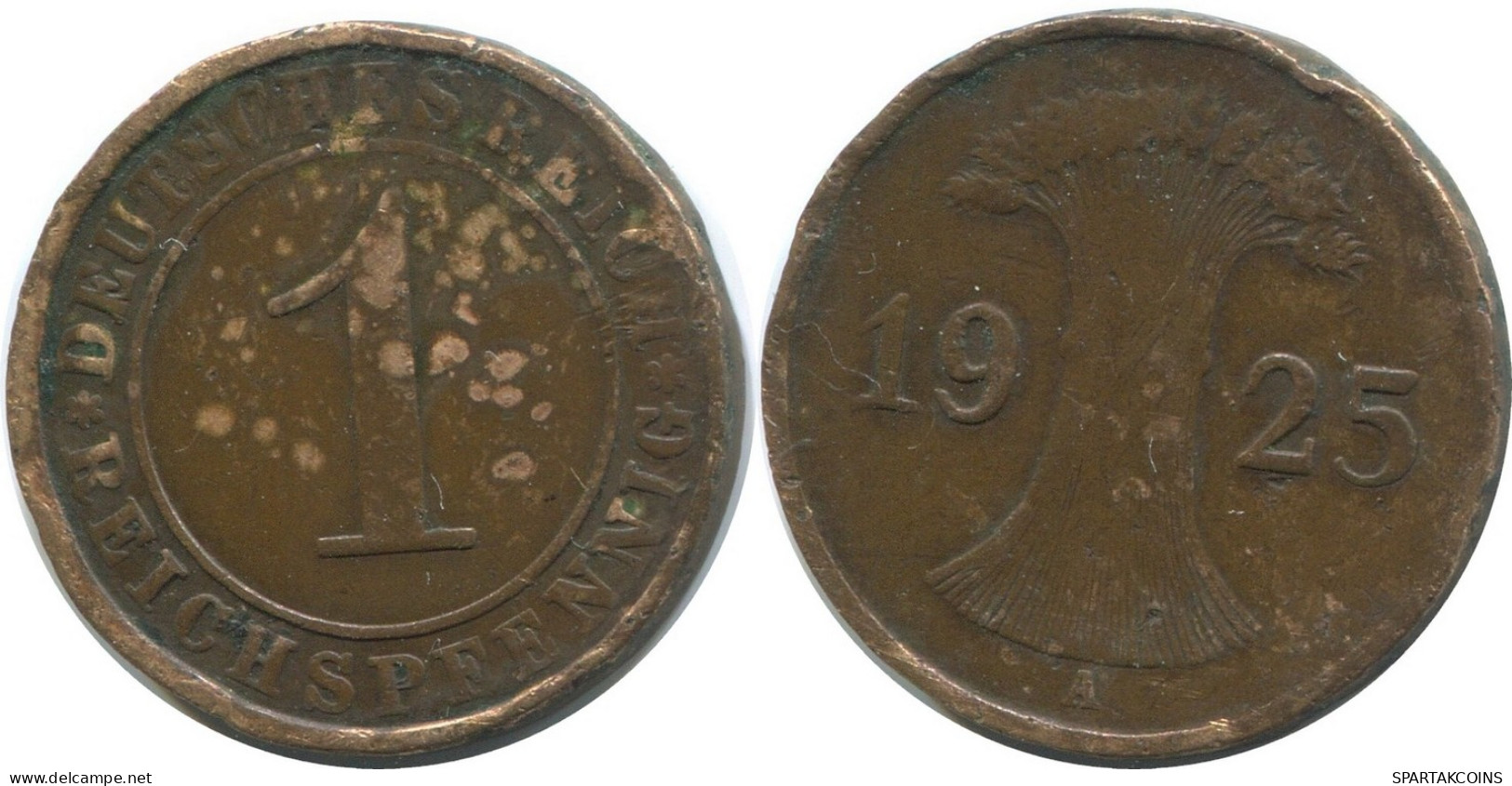 1 REICHSPFENNIG 1925 A GERMANY Coin #AD434.9.U - 1 Rentenpfennig & 1 Reichspfennig