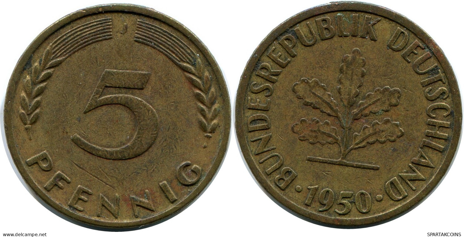 5 PFENNIG 1950 J WEST & UNIFIED GERMANY Coin #DB897.U - 5 Pfennig