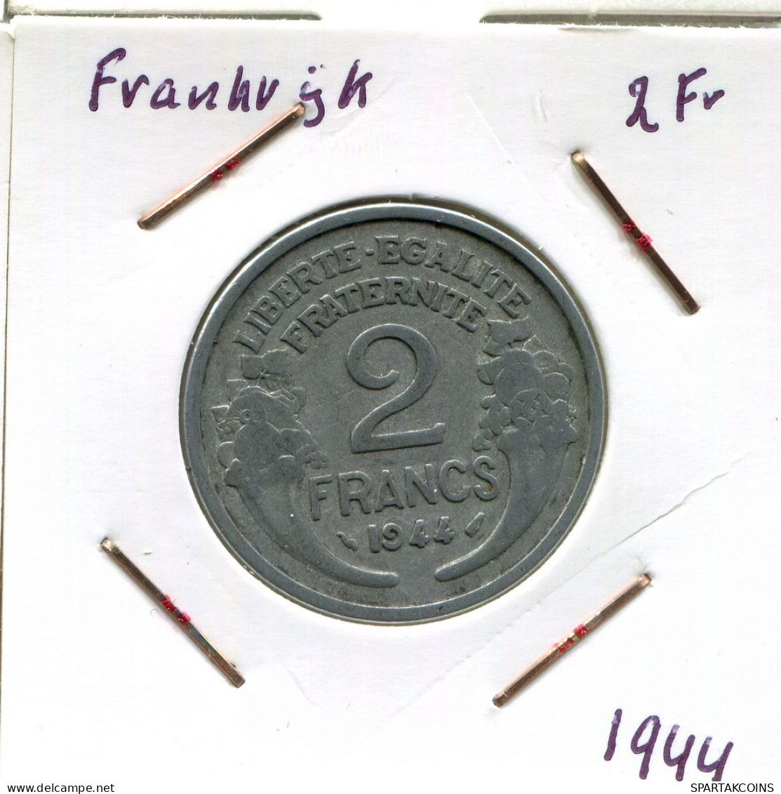 2 FRANCS 1944 FRANKREICH FRANCE Französisch Münze #AM596.D - 2 Francs