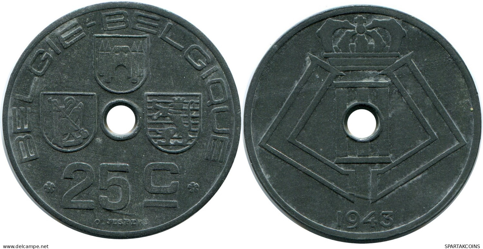25 CENTIMES 1943 FRENCH Text BÉLGICA BELGIUM Moneda #BA424.E - 25 Centesimi