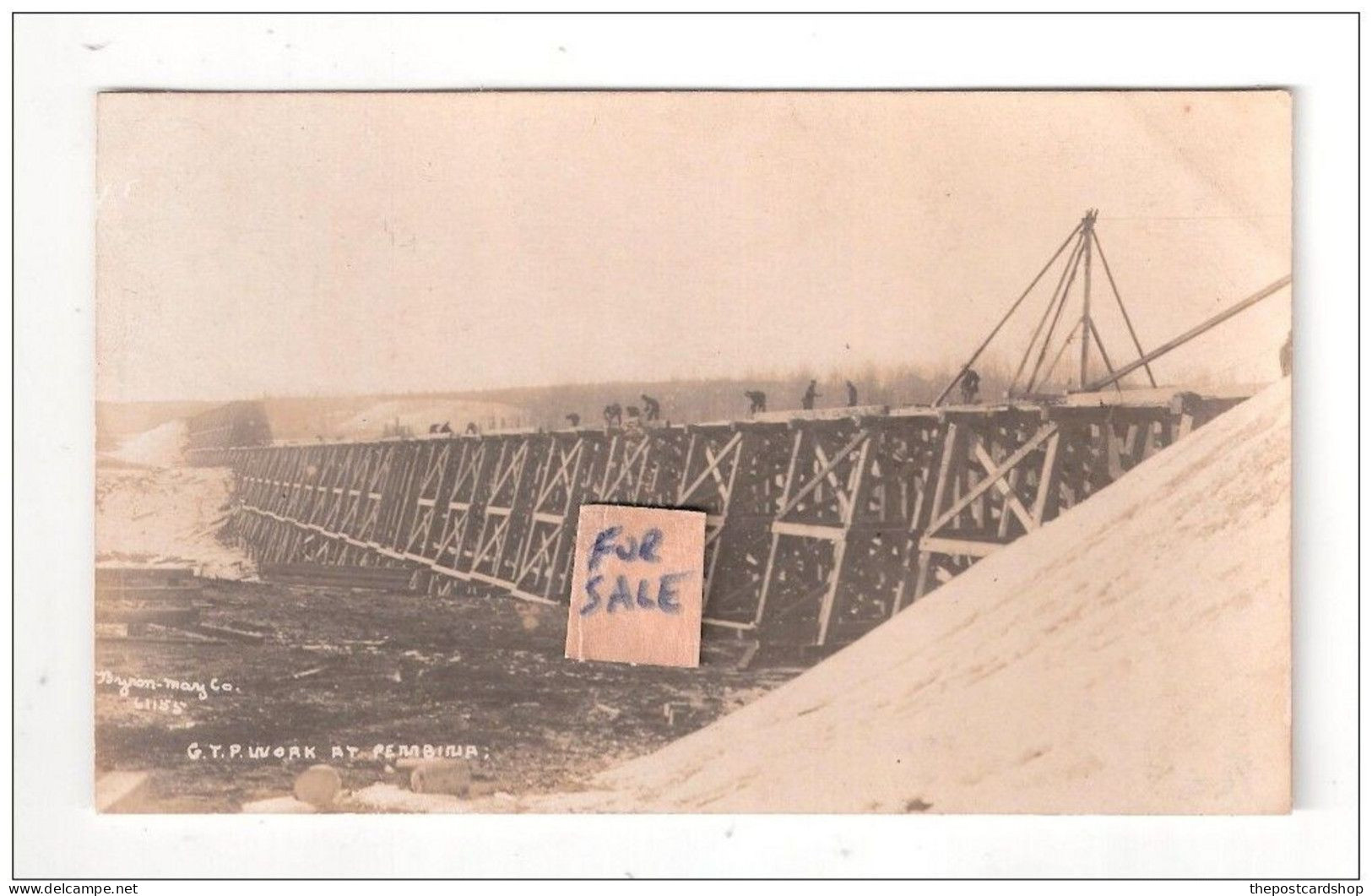 RP BUILDING OF GTR Grand Trunk Pacific Railway Entwistle Bridge West Of Edmonton Alberta Real Photo Postcard Pembina - Edmonton