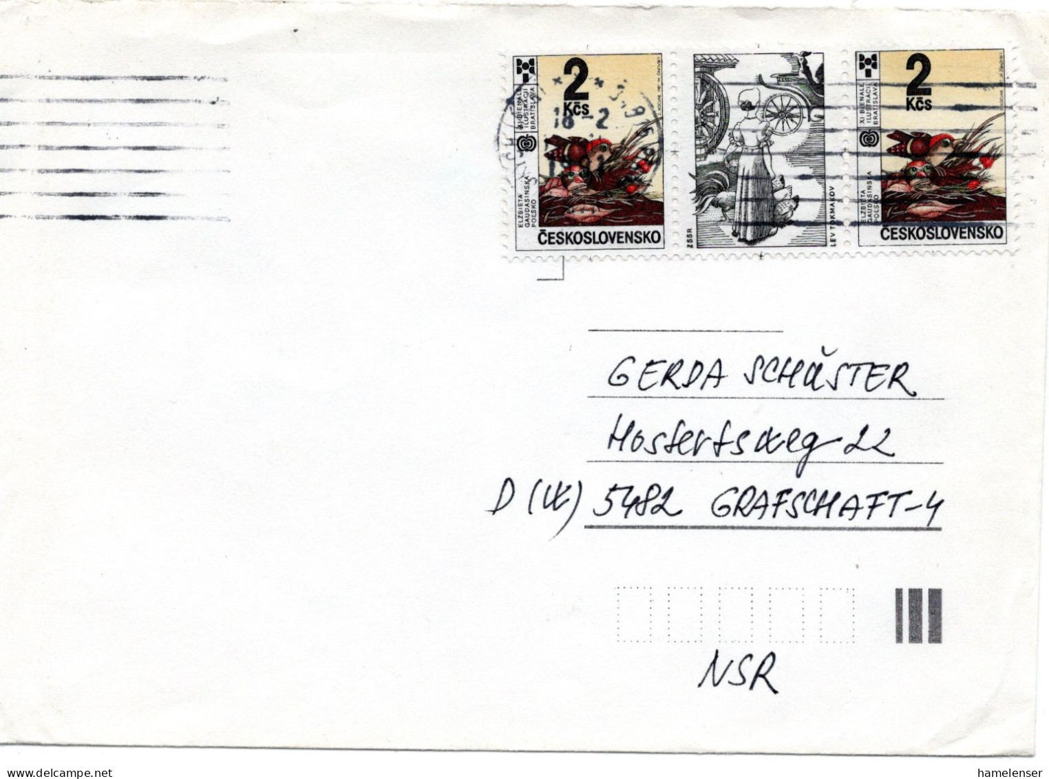 65612 - Tschechoslowakei - 1991 - 2Kcs Biennale Bratislava ZwStegpaar A Bf ... LAZNI ... -> Deutschland - Storia Postale