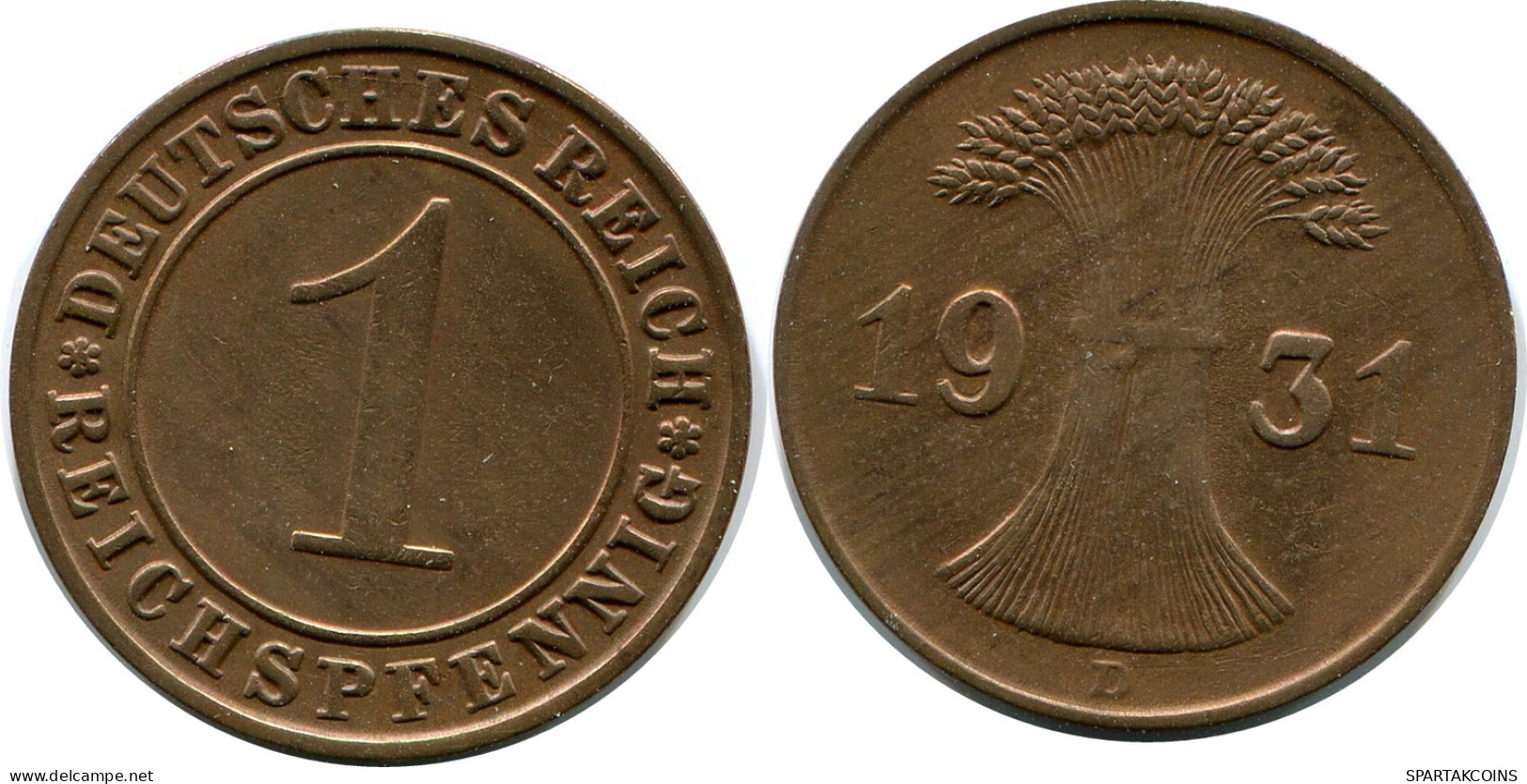 1 REICHSPFENNIG 1931 D ALEMANIA Moneda GERMANY #DB790.E - 1 Renten- & 1 Reichspfennig