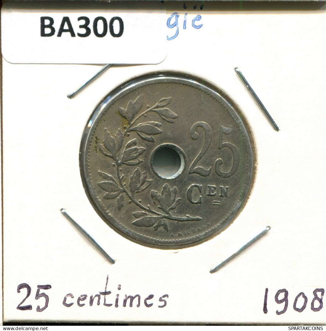 25 CENTIMES 1908 BELGIE-BELGIQUE BELGIEN BELGIUM Münze #BA300.D - 25 Cents