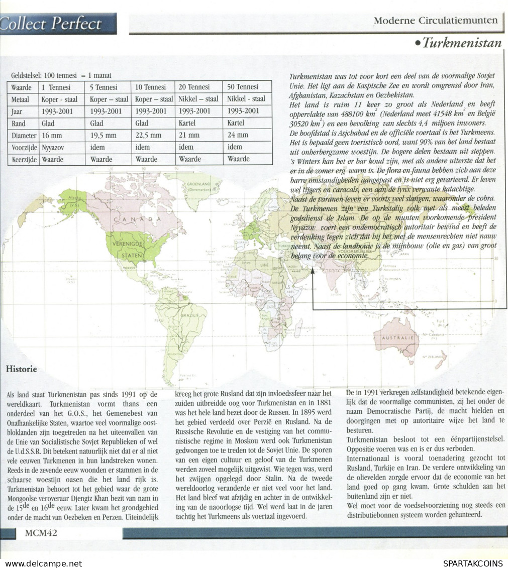 TURKMENISTAN 1993-2001 Coin SET 1. 5. 10. 20. 50 TENNE UNC #SET1186.5.U - Turkmenistan