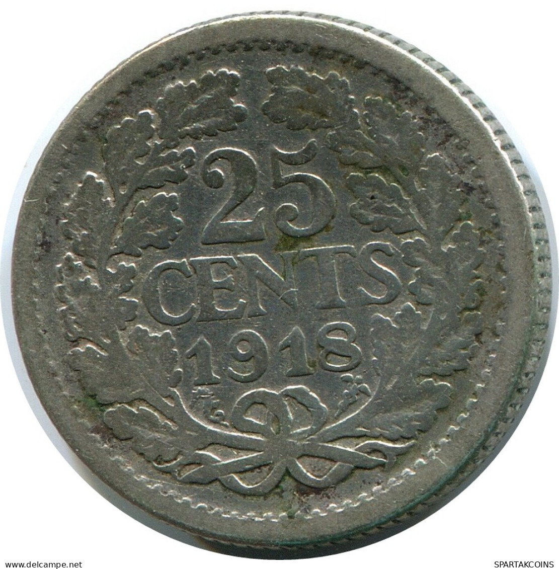 25 CENTS 1918 NÉERLANDAIS NETHERLANDS ARGENT Pièce #AR936.F - Monnaies D'or Et D'argent