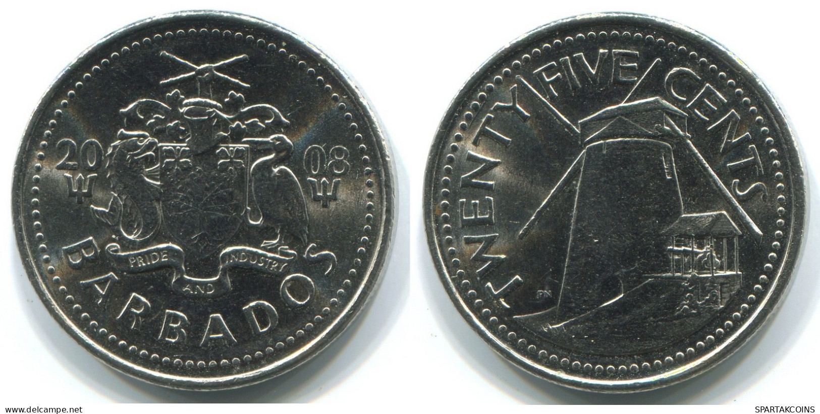 25 CENTS 2008 BARBADOS Münze #WW1160.D - Barbades