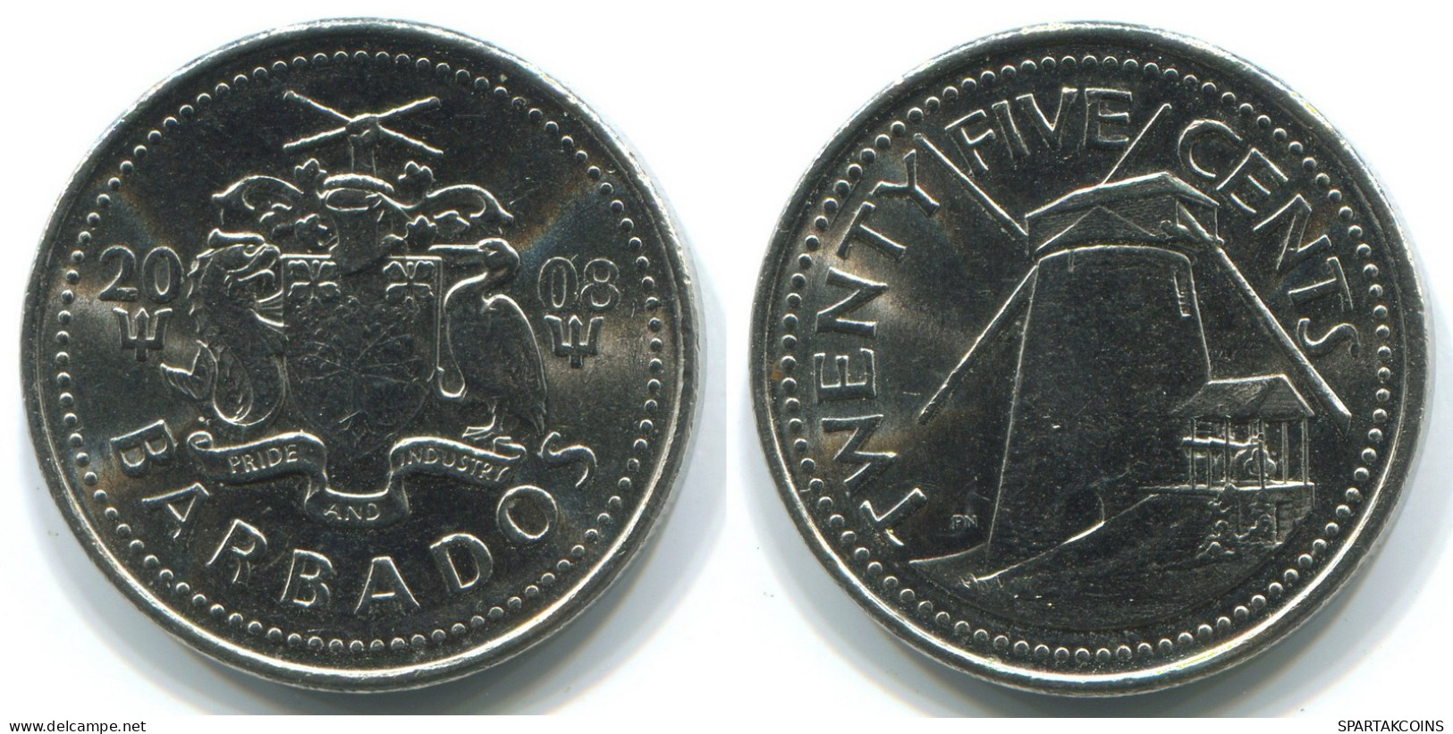 25 CENTS 2008 BARBADOS Münze #WW1160.D - Barbados (Barbuda)