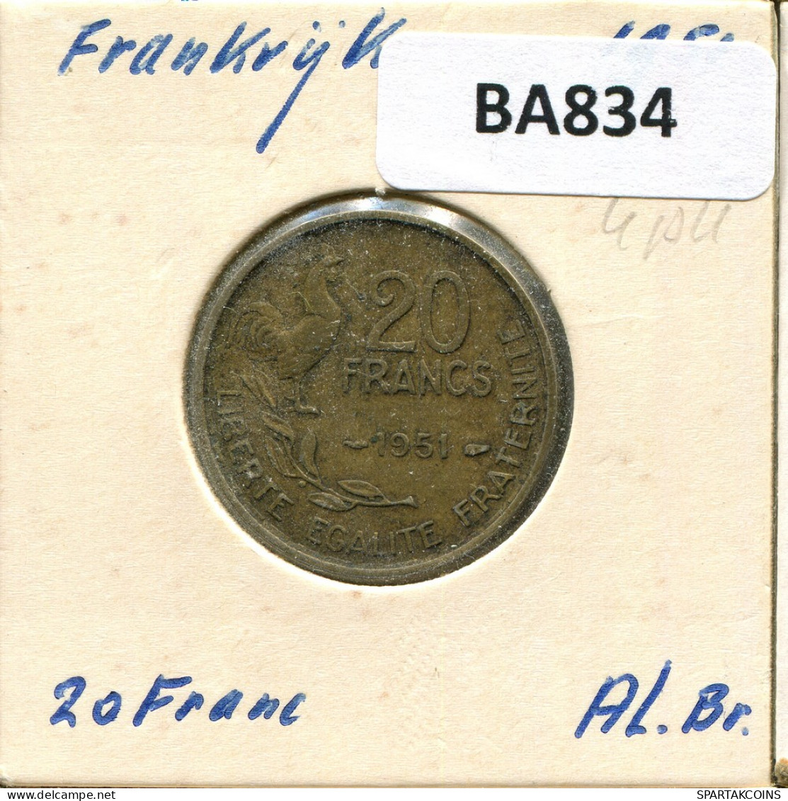 20 FRANCS 1951 FRANKREICH FRANCE Französisch Münze #BA834.D - 20 Francs