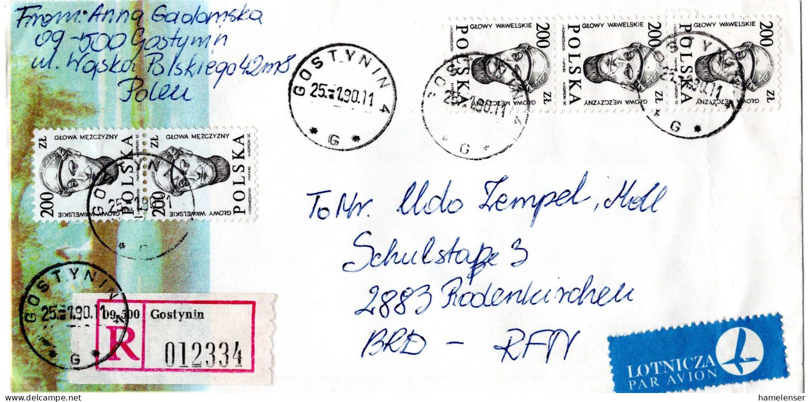 65621 - Polen - 1990 - 15@200Zl Wawel A R-LpBf GOSTYNIN -> Westdeutschland - Storia Postale