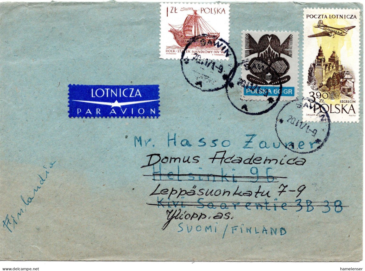 65622 - Polen - 1971 - Zl.3,90 Luftpost MiF A LpBf SAWIN -> Finnland, Im Inland Nachgesandt - Briefe U. Dokumente