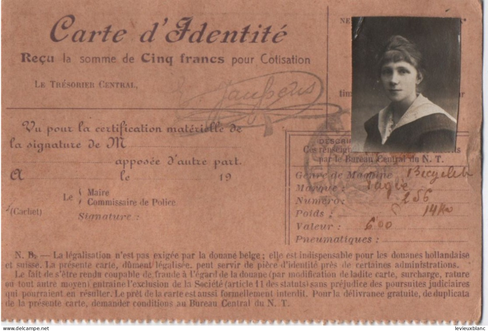 Défense De L'intérêt Général Des Cyclistes Et Touristes/ Carte D'Identité/ NORD-TOURISTE/Mesplout/ROUBAIX/1920    AEC250 - Membership Cards