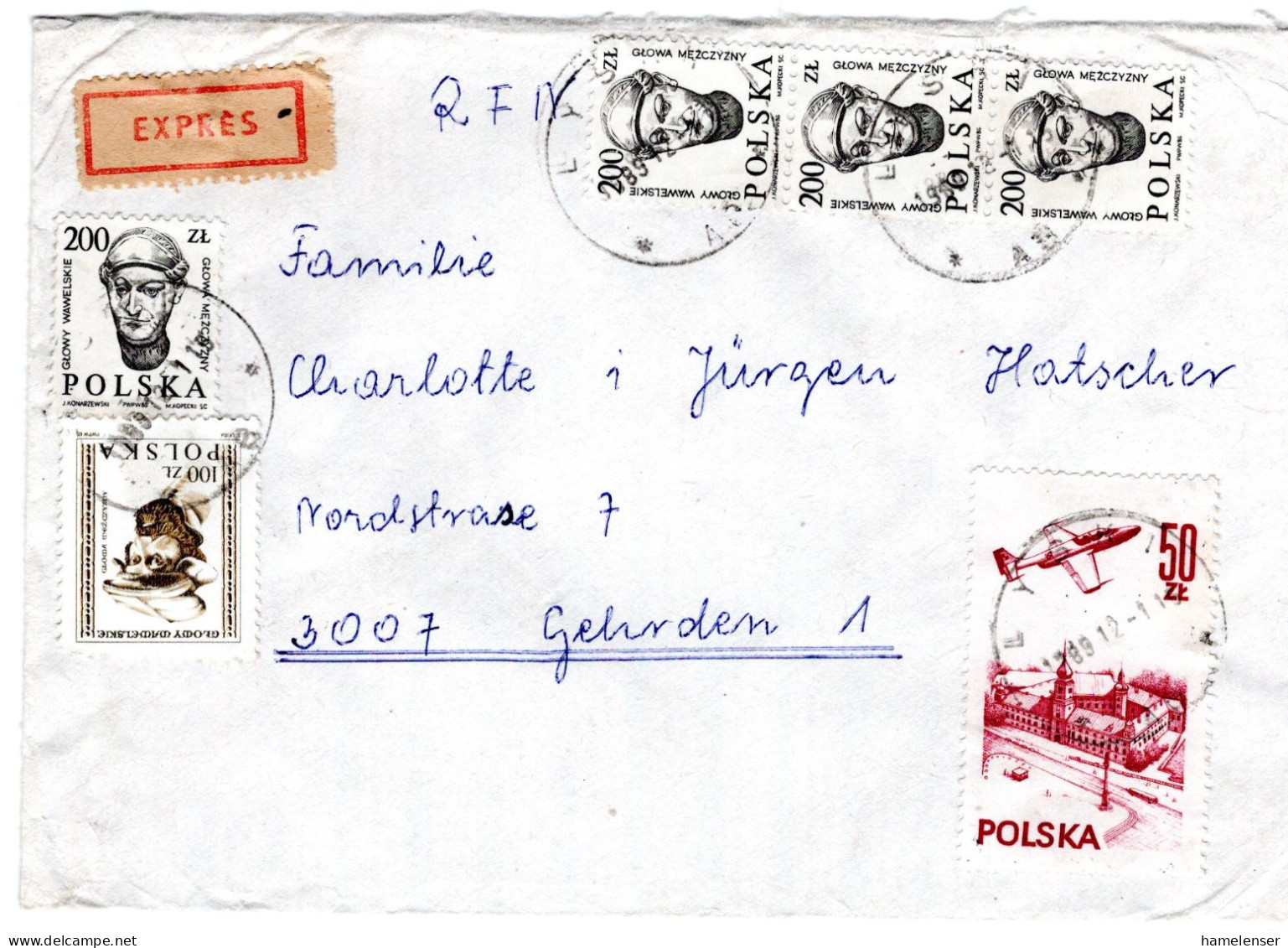 65628 - Polen - 1989 - 4@200Zl Wawel MiF A EilBf LYSKI -> GEHRDEN (Westdeutschland) - Covers & Documents