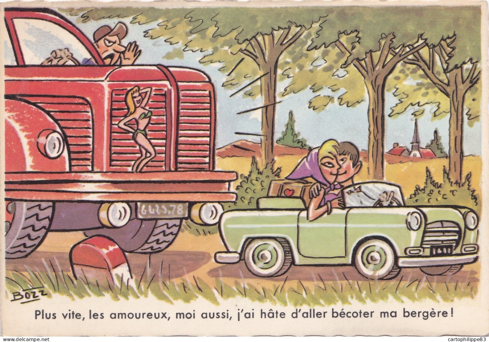 CPSM ILLUSTRATEUR BD BOZZ OU  ROB-VEL OU VELTER HUMOUR  CAMIONNEUR COUPLE VOITURE - Wasserski