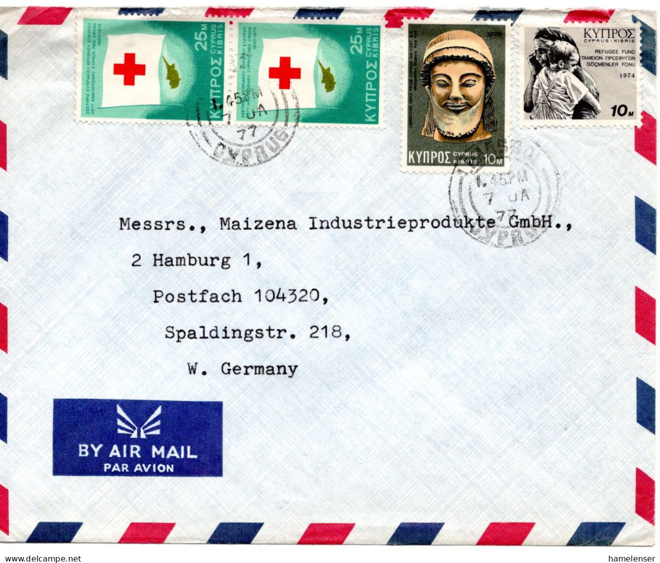 65636 - Zypern - 1977 - 2@25M Rotes Kreuz MiF A LpBf LIMASSOL -> Westdeutschland - Lettres & Documents