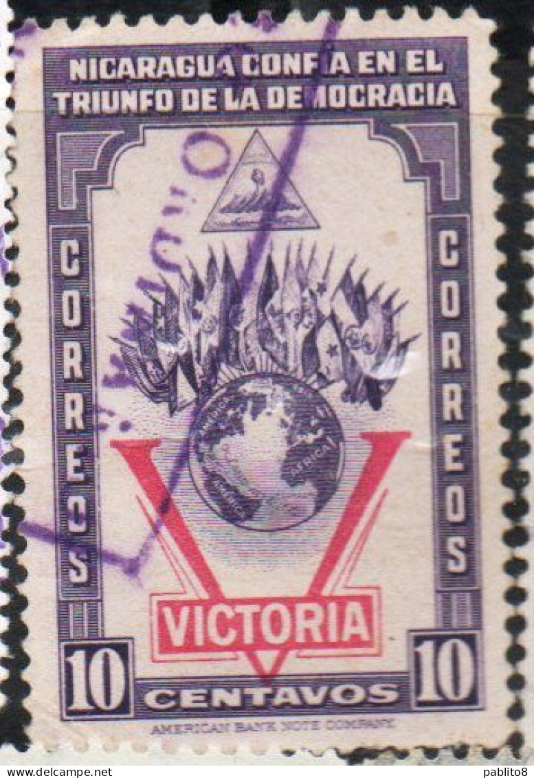 NICARAGUA 1943 VICTORY VICTORIA DECLARATION OF WAR AGAINST THE AXIS 10c USED USATO OBLITERE' - Nicaragua