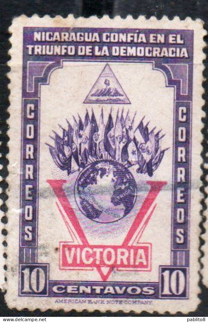 NICARAGUA 1943 VICTORY VICTORIA DECLARATION OF WAR AGAINST THE AXIS 10c USED USATO OBLITERE' - Nicaragua