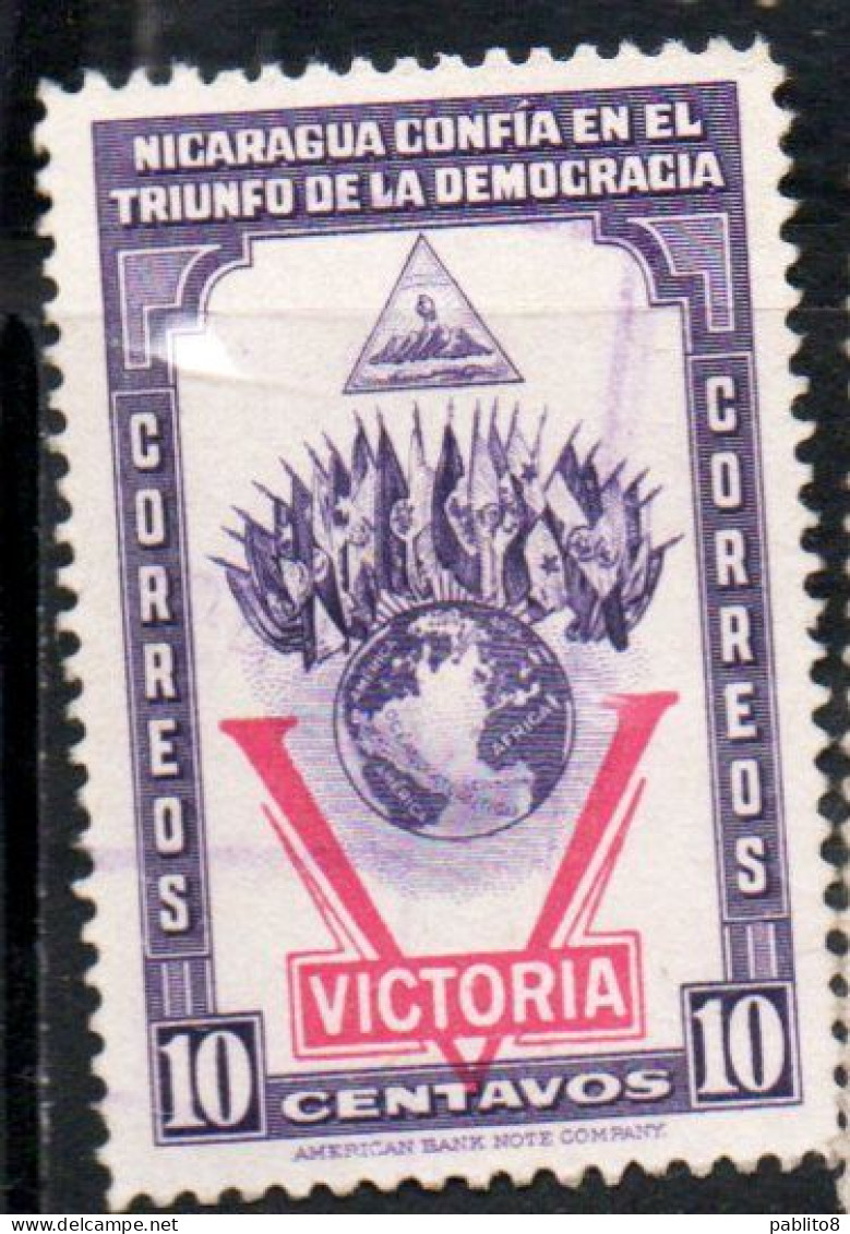 NICARAGUA 1943 VICTORY VICTORIA DECLARATION OF WAR AGAINST THE AXIS 10c USED USATO OBLITERE' - Nicaragua