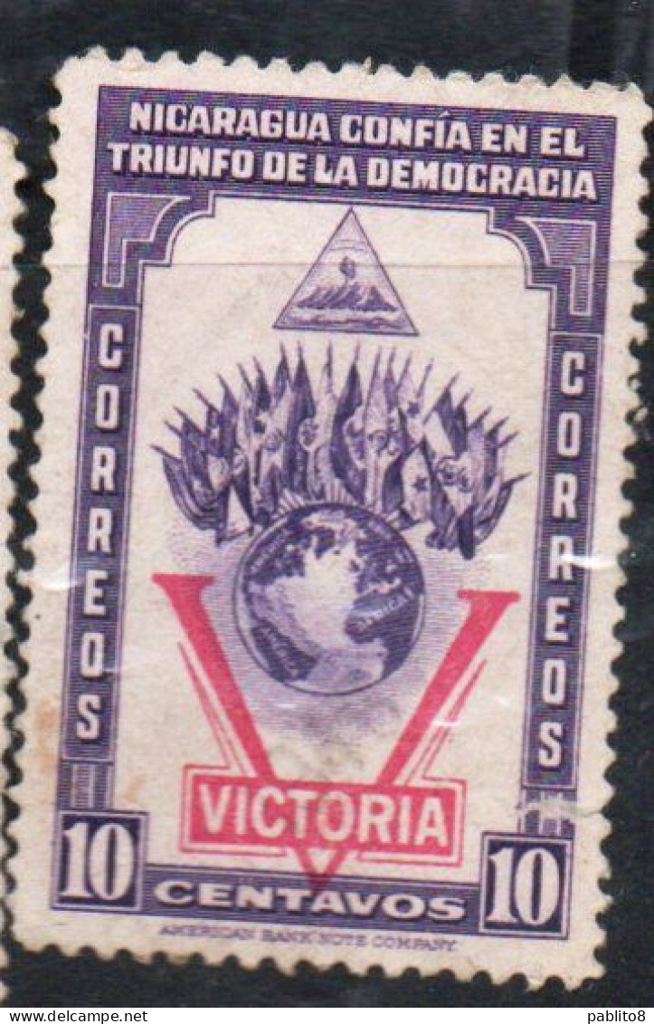 NICARAGUA 1943 VICTORY VICTORIA DECLARATION OF WAR AGAINST THE AXIS 10c USED USATO OBLITERE' - Nicaragua