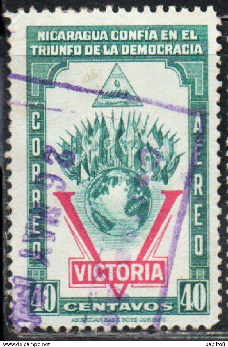 NICARAGUA 1943 VICTORY VICTORIA DECLARATION OF WAR AGAINST THE AXIS 40c USED USATO OBLITERE' - Nicaragua